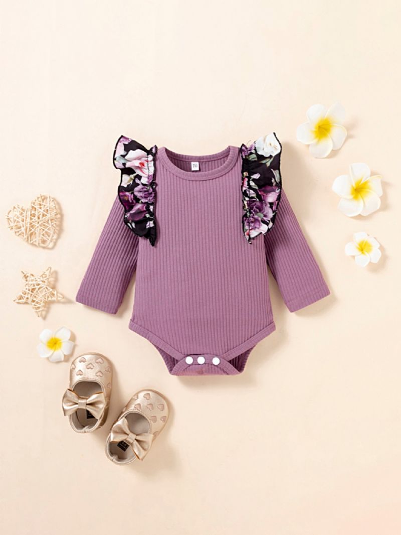 Bebis Flicka Botaniska Blommiga Tryck Volang Romper & Rosett Byxor Set