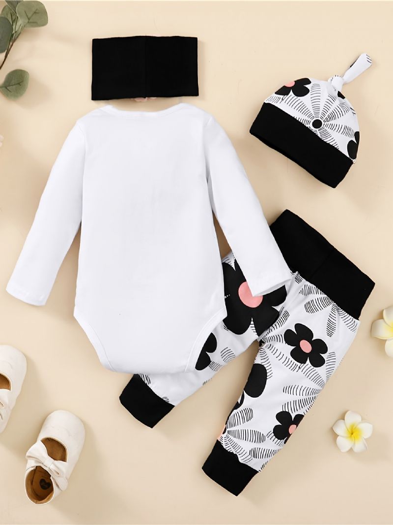 Bebis Flickor Bodysuit & Matchande Byxor & Hatt Set