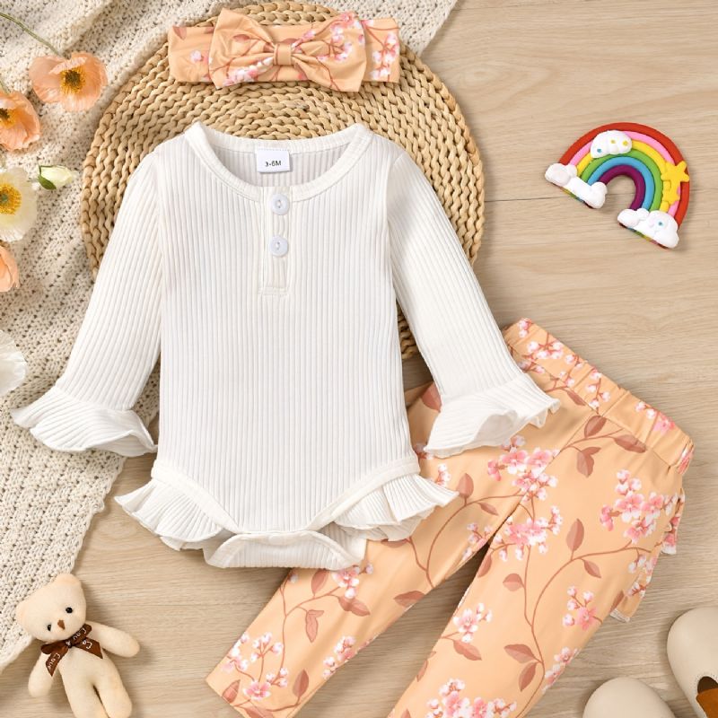 Bebis Flickor Bodysuit Onesie & Matchande Byxor & Pannband Set