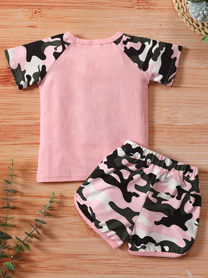 Bebis Flickor Camouflage Kortärmad Topp + Matchande Shorts Set Bebiskläder Kläder