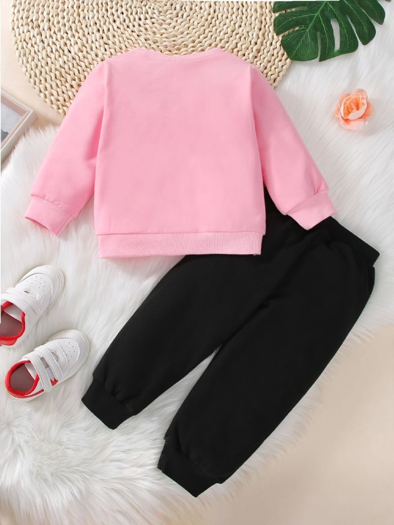 Bebis Flickor Casual Active Set Med Rosa Hjärta Print Pullover Sweatshirt & Sweatpants Set