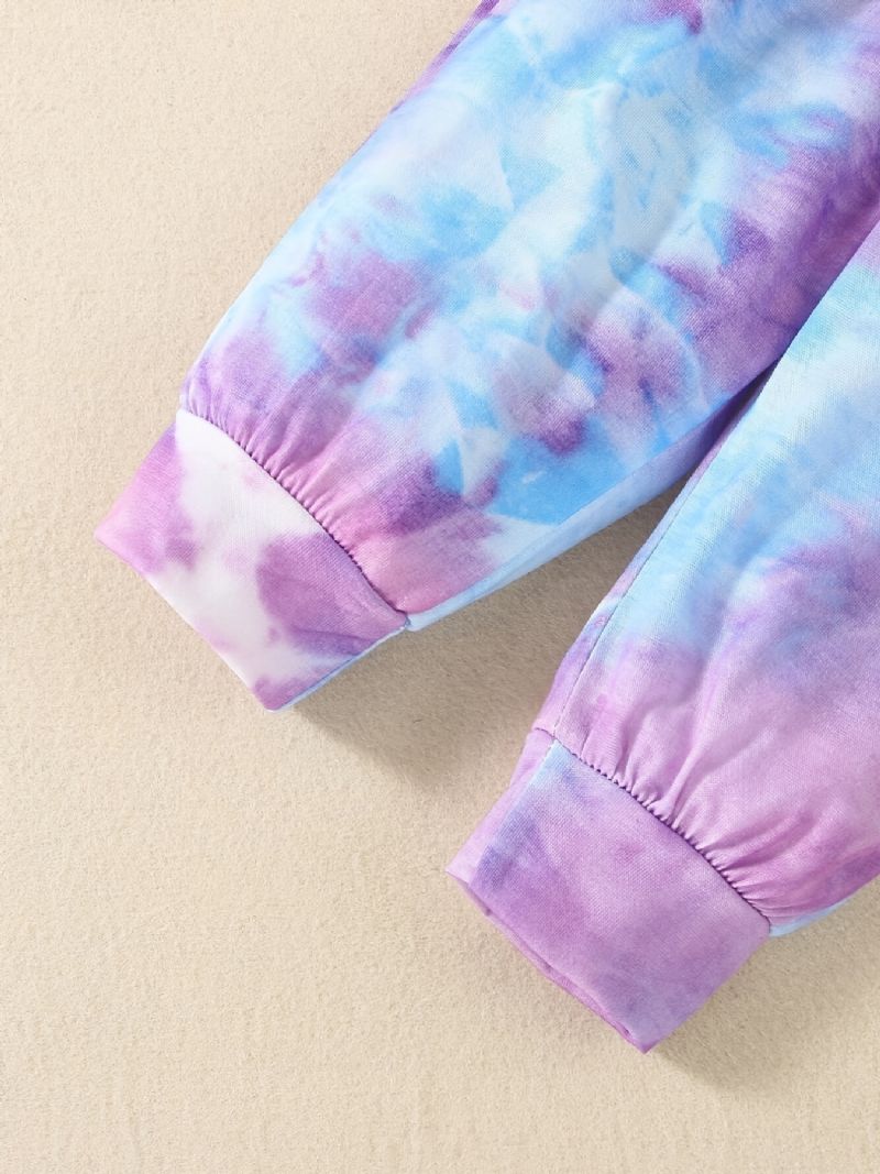 Bebis Flickor Casual Active Tie Dye Set Med Bokstavstryck Huvtröja Och Träningsbyxor För Utomhusbruk