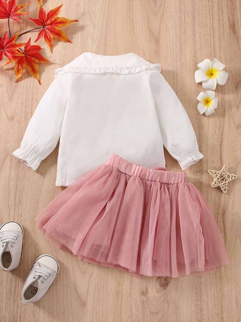 Bebis Flickor Casual Collared Skjorta Rosa Mesh Kjol Set