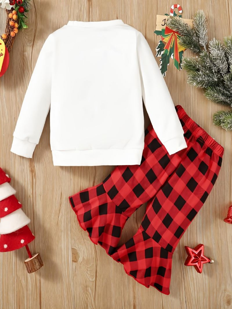 Bebis Flickor Christmas Print Outfit Långärmad Sweatshirt Rutiga Byxor Set För Vintern