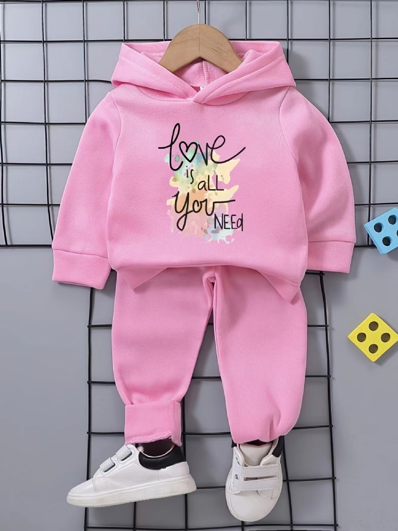 Bebis Flickor Colorful Letters Love Fleece Långärmad Hoodie Sweatshirt Byx Set