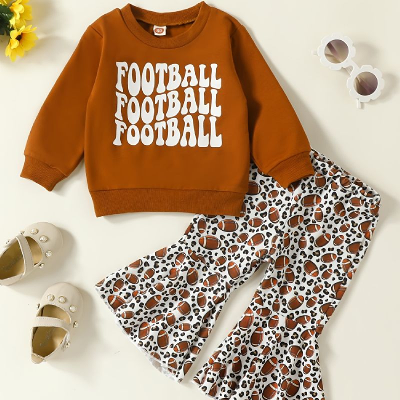 Bebis Flickor Football Letter Print Pullover Sweatshirt & Flare Leg Byxor Set Barnkläder