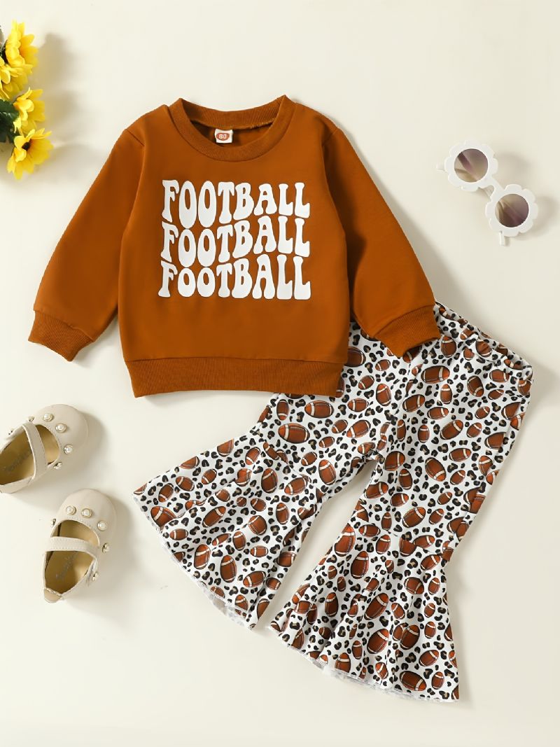 Bebis Flickor Football Letter Print Pullover Sweatshirt & Flare Leg Byxor Set Barnkläder