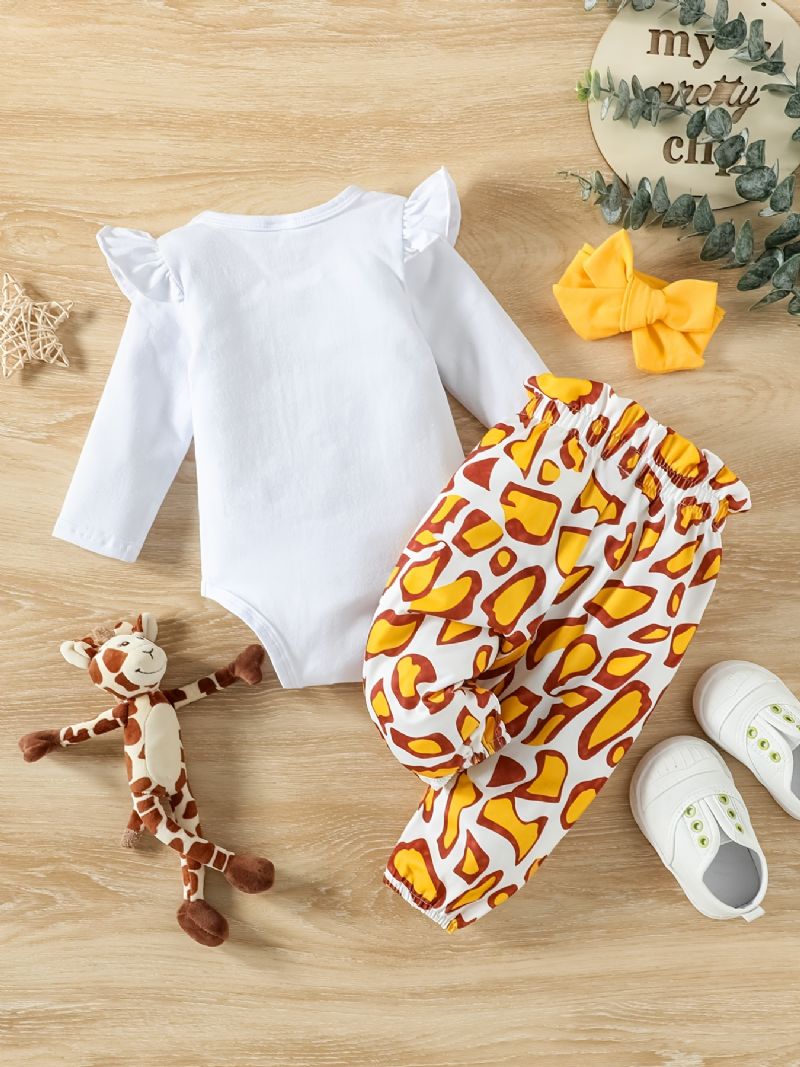 Bebis Flickor Girafftryck Volanger Ärm Romper + Byxor Set Bodysuit Onesie Bebiskläder