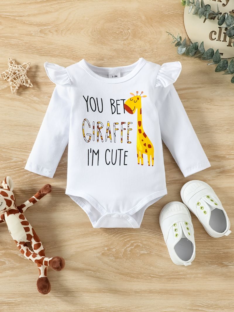 Bebis Flickor Girafftryck Volanger Ärm Romper + Byxor Set Bodysuit Onesie Bebiskläder