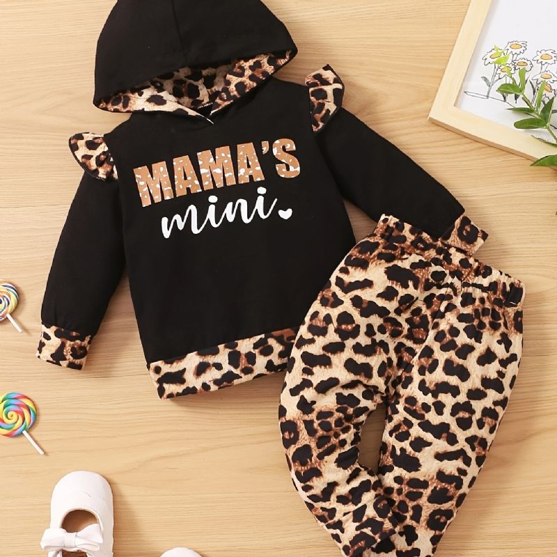 Bebis Flickor Hoodie + Matchande Byxor Set Med Leopard Mönster För Vinter Kläder Outfit