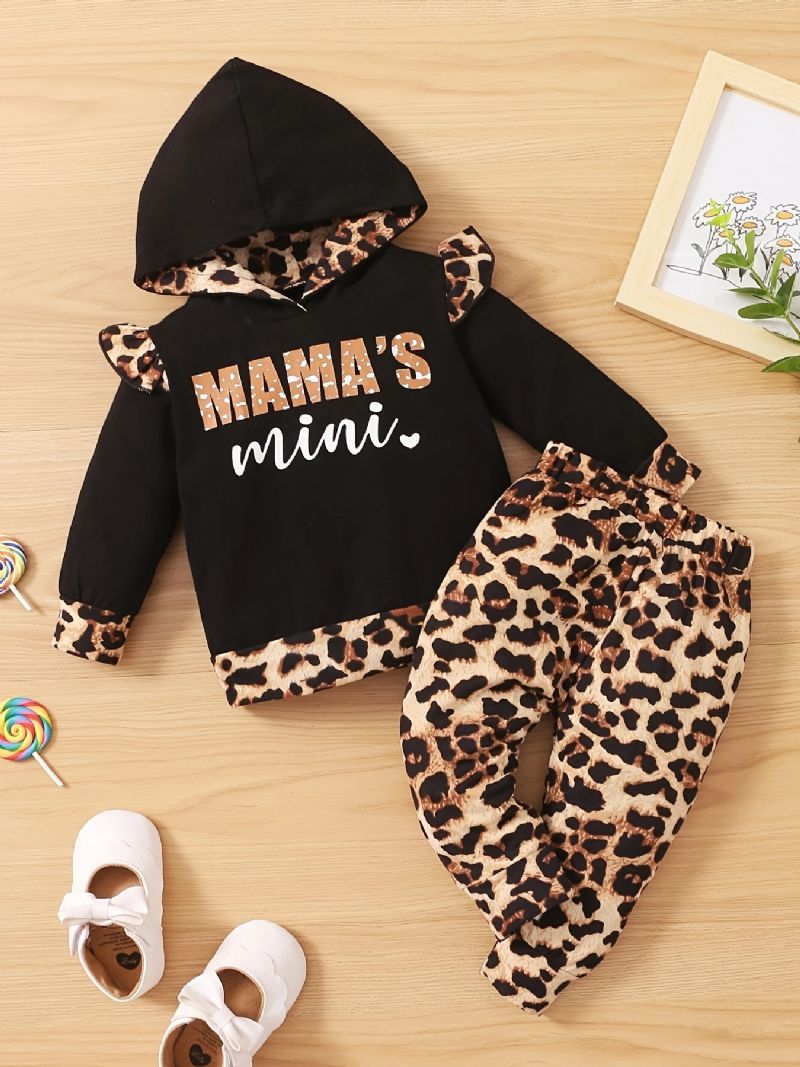 Bebis Flickor Hoodie + Matchande Byxor Set Med Leopard Mönster För Vinter Kläder Outfit