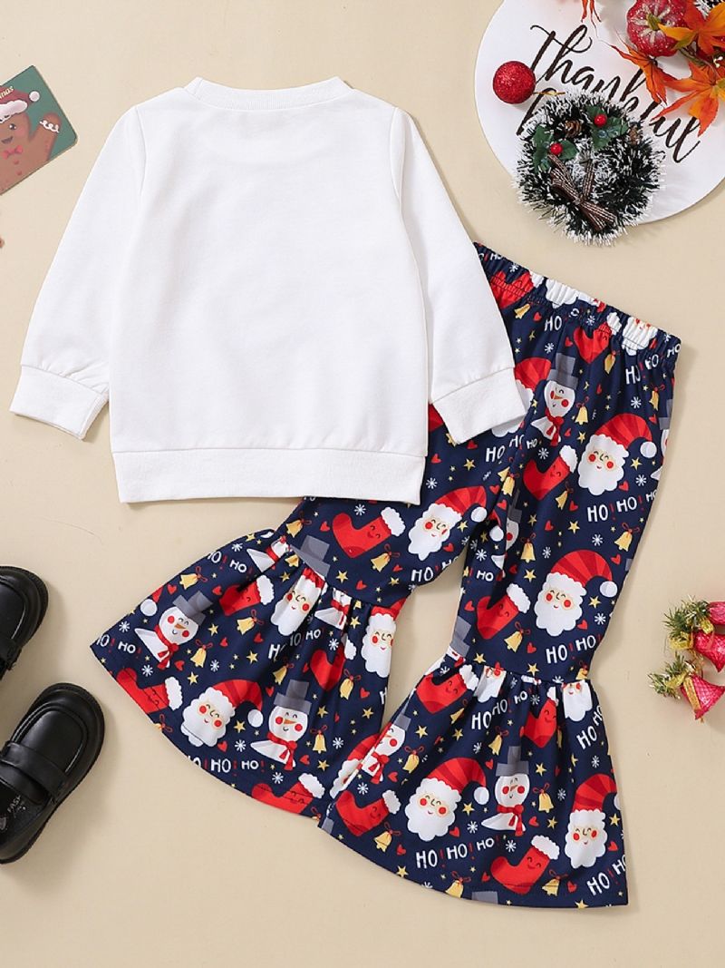 Bebis Flickor Juloutfit Långärmad Crew Neck Santa Claus Print Pullover & Flare Leg Byx Set Barnkläder