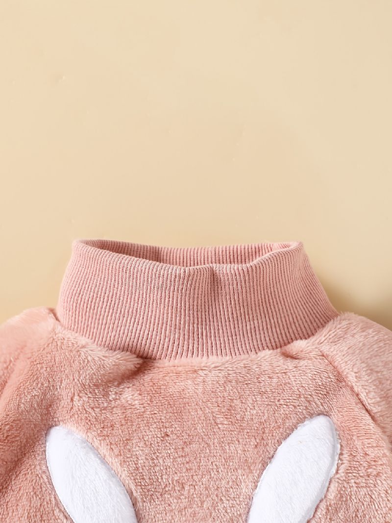 Bebis Flickor Kanin Mönster Fleece Sweatshirt + Matchande Träningsbyxor Set För Vinter Bebiskläder