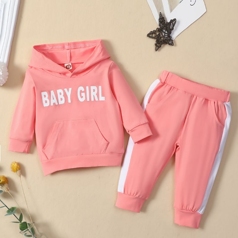 Bebis Flickor Letter Print Hoodie Sweatshirt & Byx Set