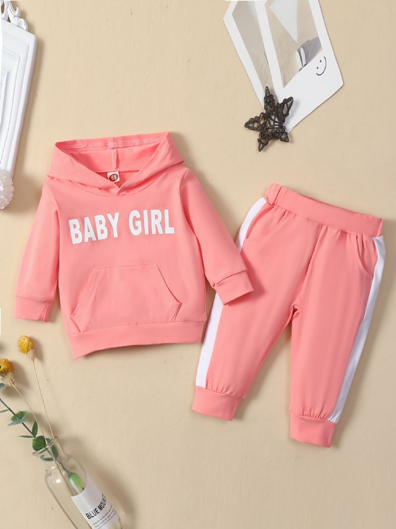 Bebis Flickor Letter Print Hoodie Sweatshirt & Byx Set