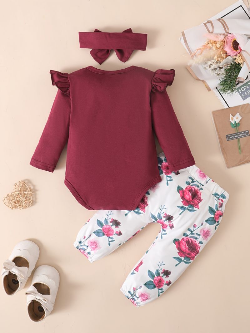 Bebis Flickor Romper & Blommönster Byxor & Pannband Set Outfit Body Onesie Kläder