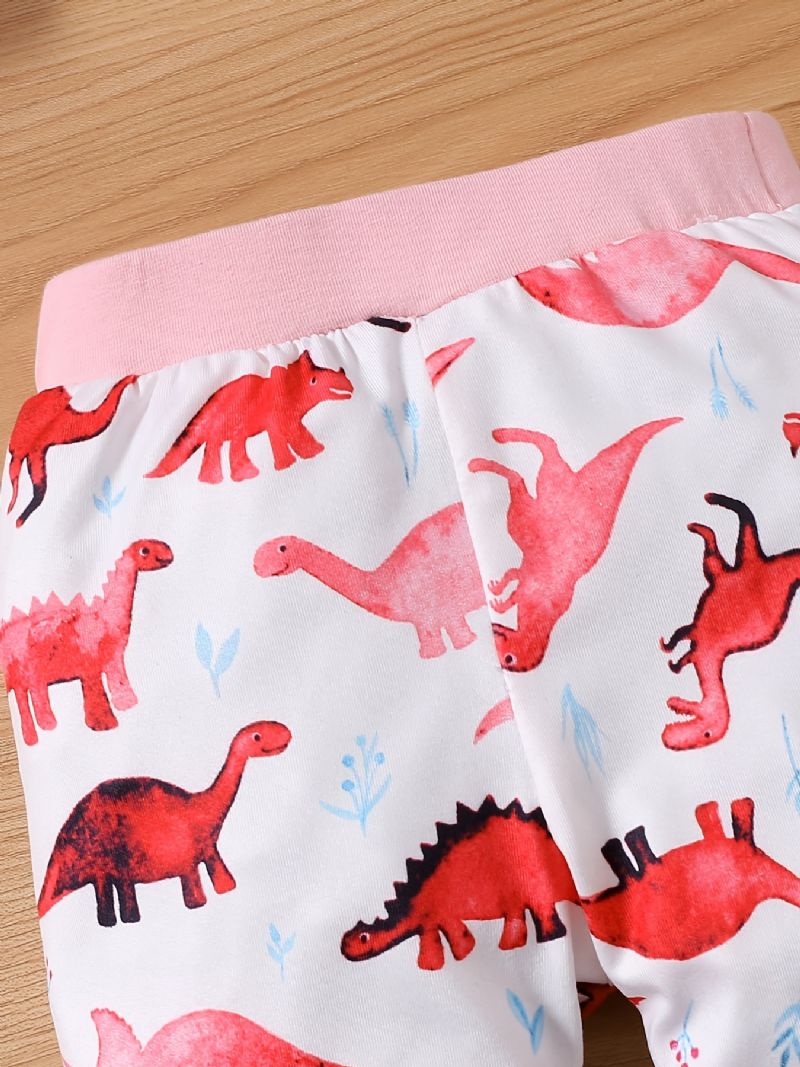 Bebis Flickor Söt Dinosaur Print Huvtröja & Byxor Set För Vintern Rosa