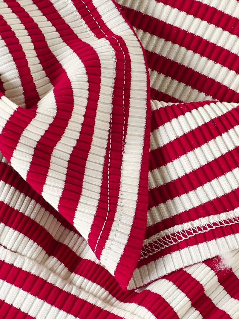 Bebis Flickor Stripe Stretch Långärmad Rund Hals Byxor Set