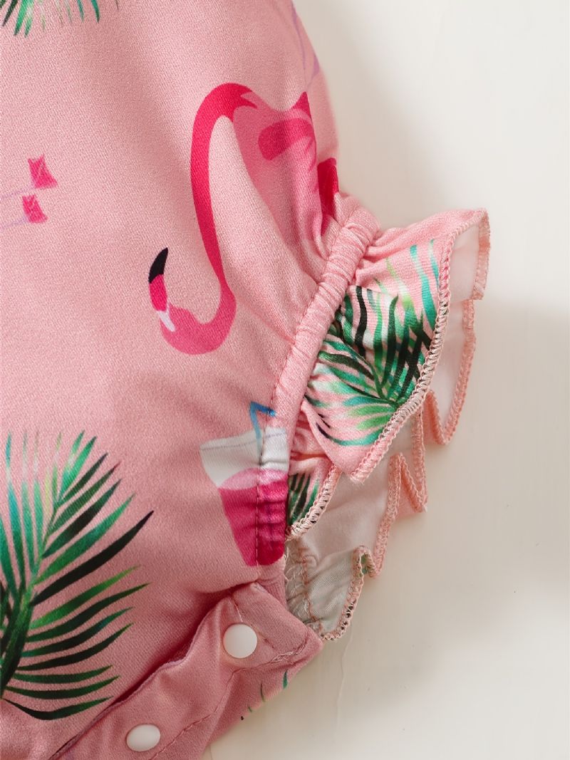 Bebis Flickor Suspender Romper & Pannband Set Med Flamingo Print Bebiskläder