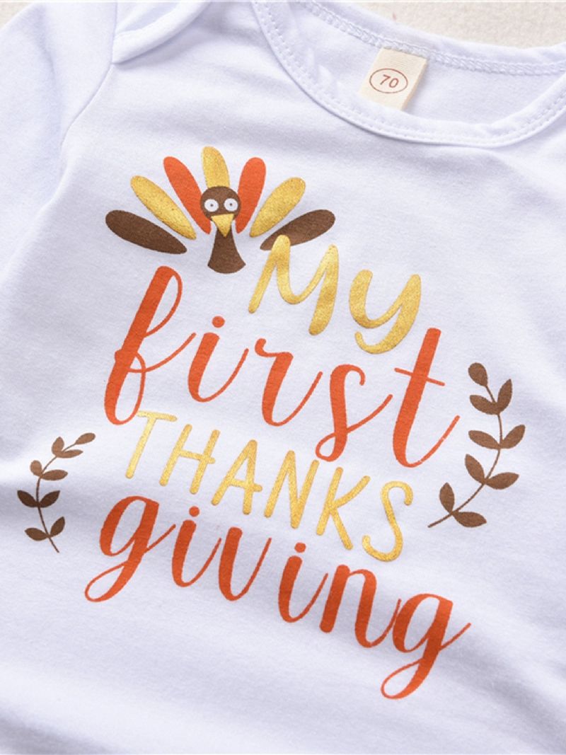 Bebis Flickor Thanksgiving Lång Tecknad Ärm T-shirt Set