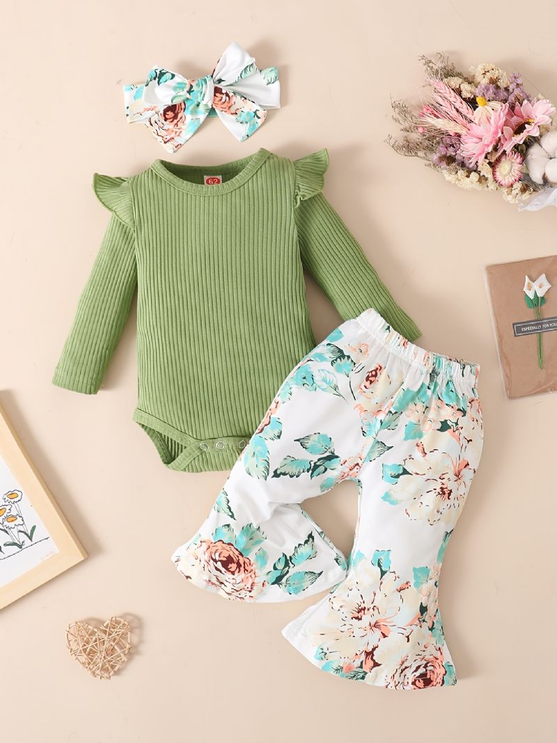 Bebis Flickor Volang Långärmad Bodysuit Onesie & Flare Pants Set