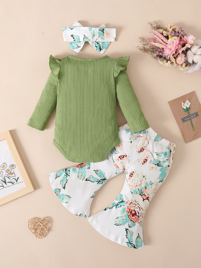 Bebis Flickor Volang Långärmad Bodysuit Onesie & Flare Pants Set