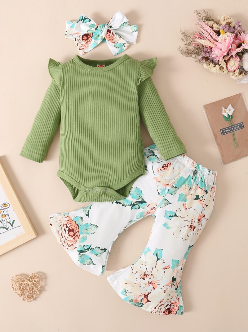 Bebis Flickor Volang Långärmad Bodysuit Onesie & Flare Pants Set