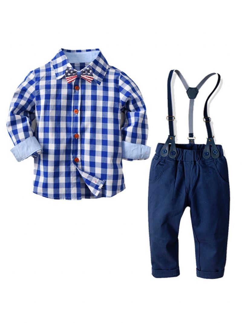 Bebis & Little Pojkar Gentleman Plädar Fluga Skjorta & Suspender Byxor Outfits Set