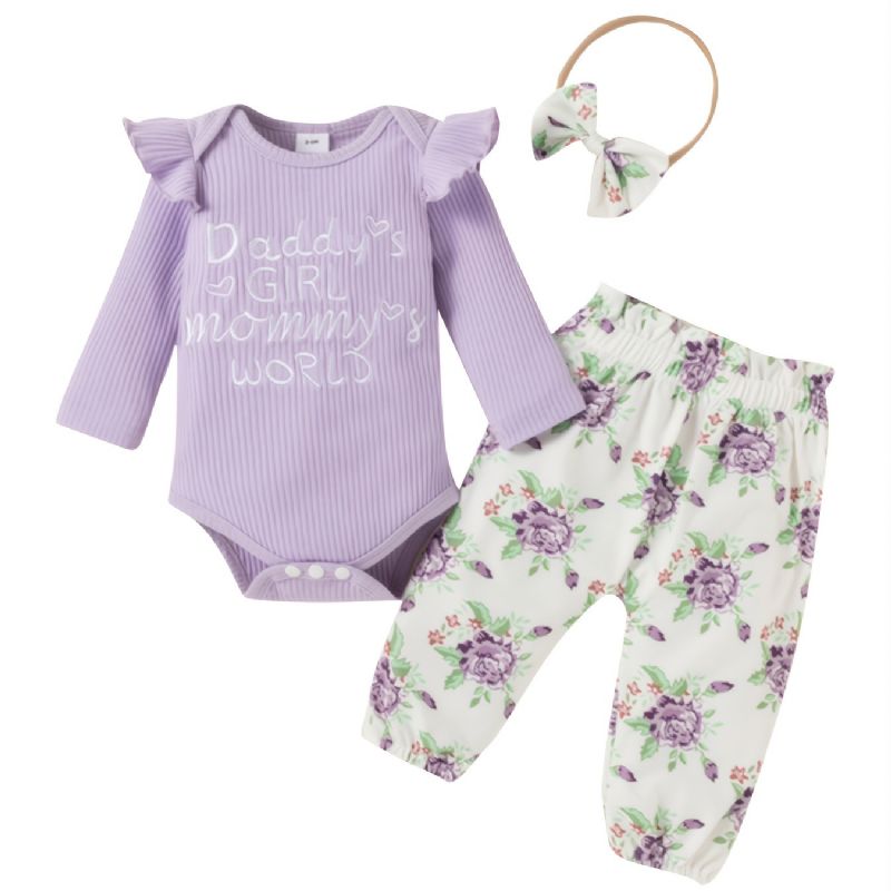 Bebis Outfits Ruffle Romper + Blommiga Byxor + Pannband Set Nyfödda Spädbarn Flickor Kläder