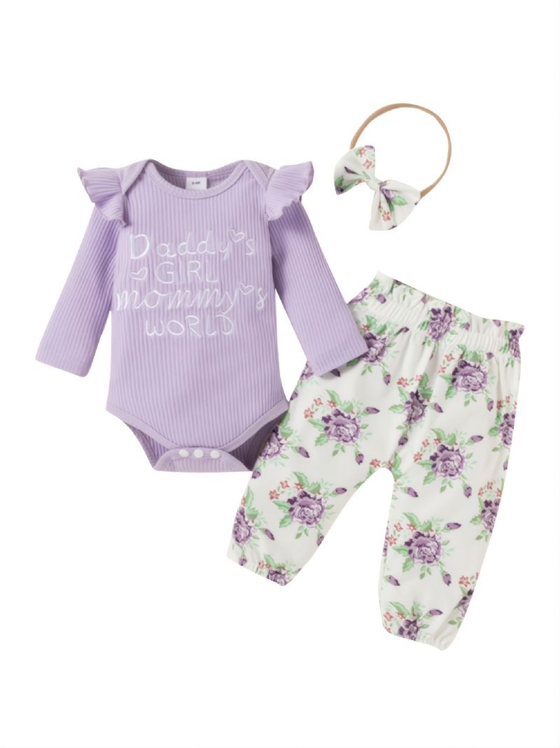 Bebis Outfits Ruffle Romper + Blommiga Byxor + Pannband Set Nyfödda Spädbarn Flickor Kläder