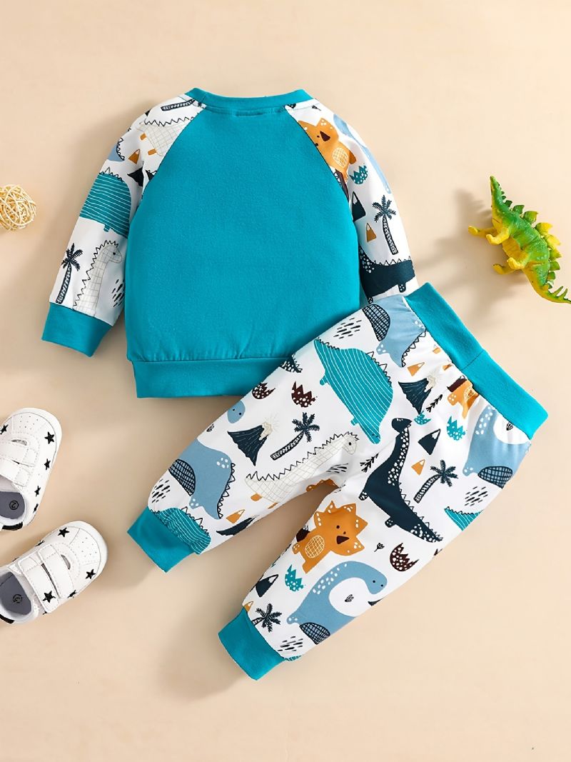 Bebis Pojkar Animal Cartoon Print Långärmad Rundhals Sweatshirt & Byx Set