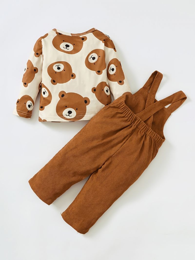 Bebis Pojkar Bear Print Långärmad & Overall Set För Höst Och Vinter Nytt