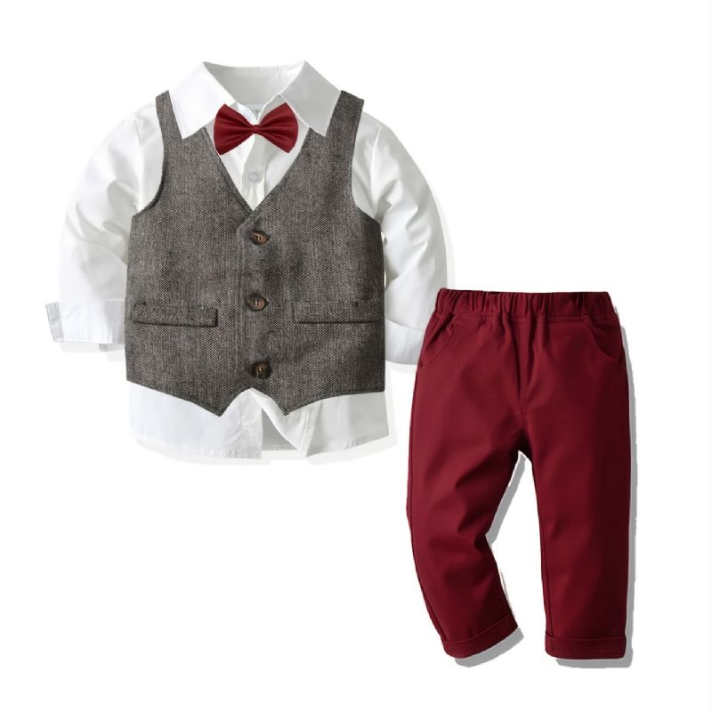 Bebis Pojkar Button-up Skjorta & Matchande Byxor & Väst Set Gentleman Set För Julfest Kvällsfest