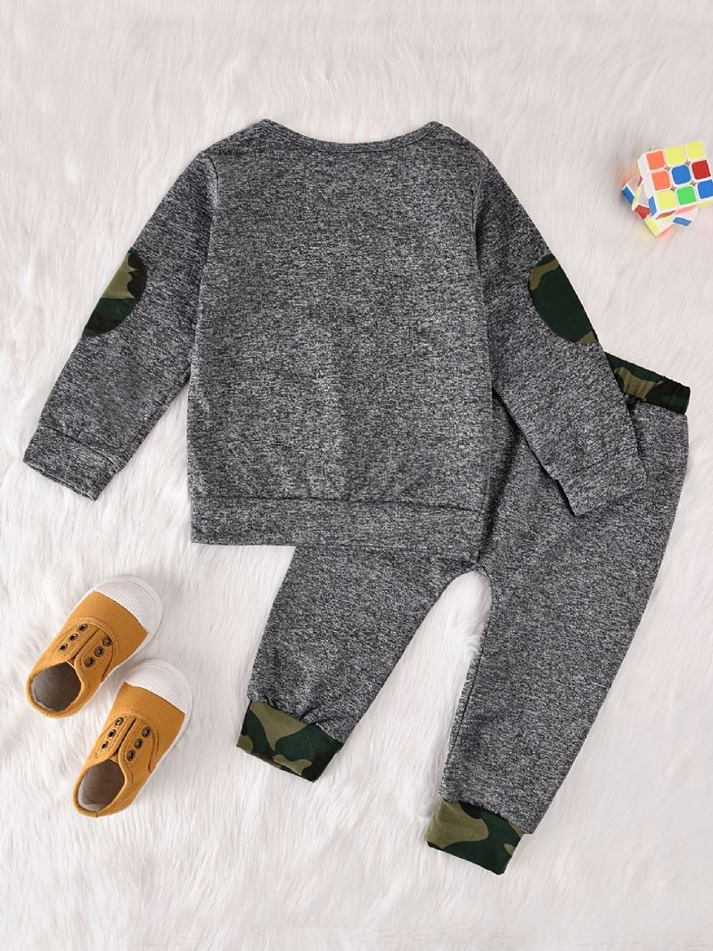 Bebis Pojkar Camouflage Patchwork Pullover Crew Neck Långärmad Sweatshirt & Byx Set Småbarnskläder