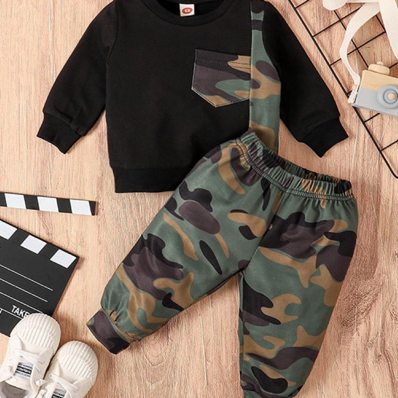 Bebis Pojkar Camouflage Sweatshirts & Byxor Set Bebiskläder Outfit