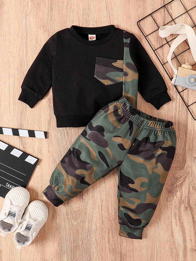 Bebis Pojkar Camouflage Sweatshirts & Byxor Set Bebiskläder Outfit