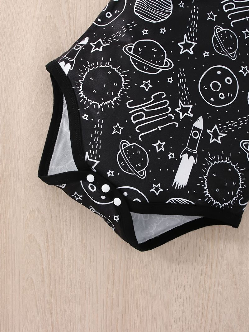 Bebis Pojkar Casual Planet Space Print Romper & Solid Bib Shorts Set