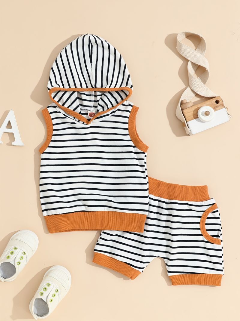 Bebis Pojkar Casual Randig Ärmlös Huvväst & Shorts Set