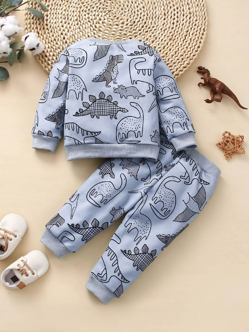 Bebis Pojkar Casual Söt Set Med Tecknad Dinosaur Print Pullover Sweatshirt & Sweatpants