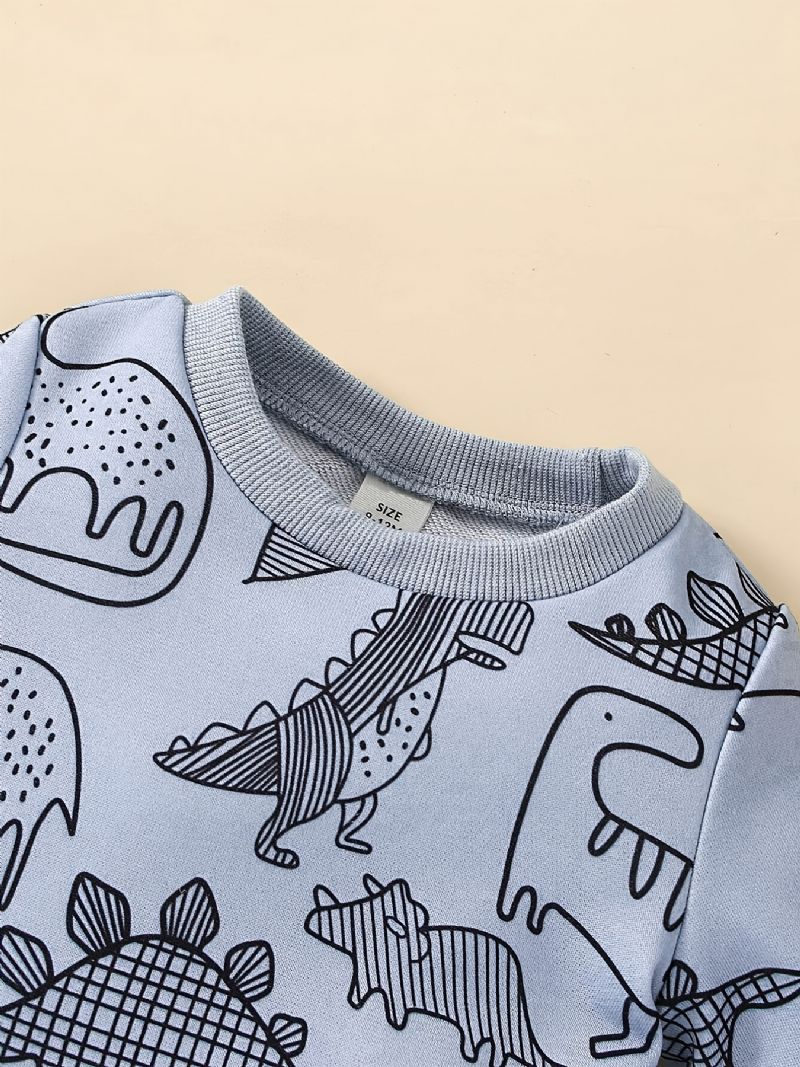 Bebis Pojkar Casual Söt Set Med Tecknad Dinosaur Print Pullover Sweatshirt & Sweatpants