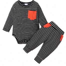 Bebis Pojkar Casual Stripped Romper & Byxor Med Röda Fickor Set