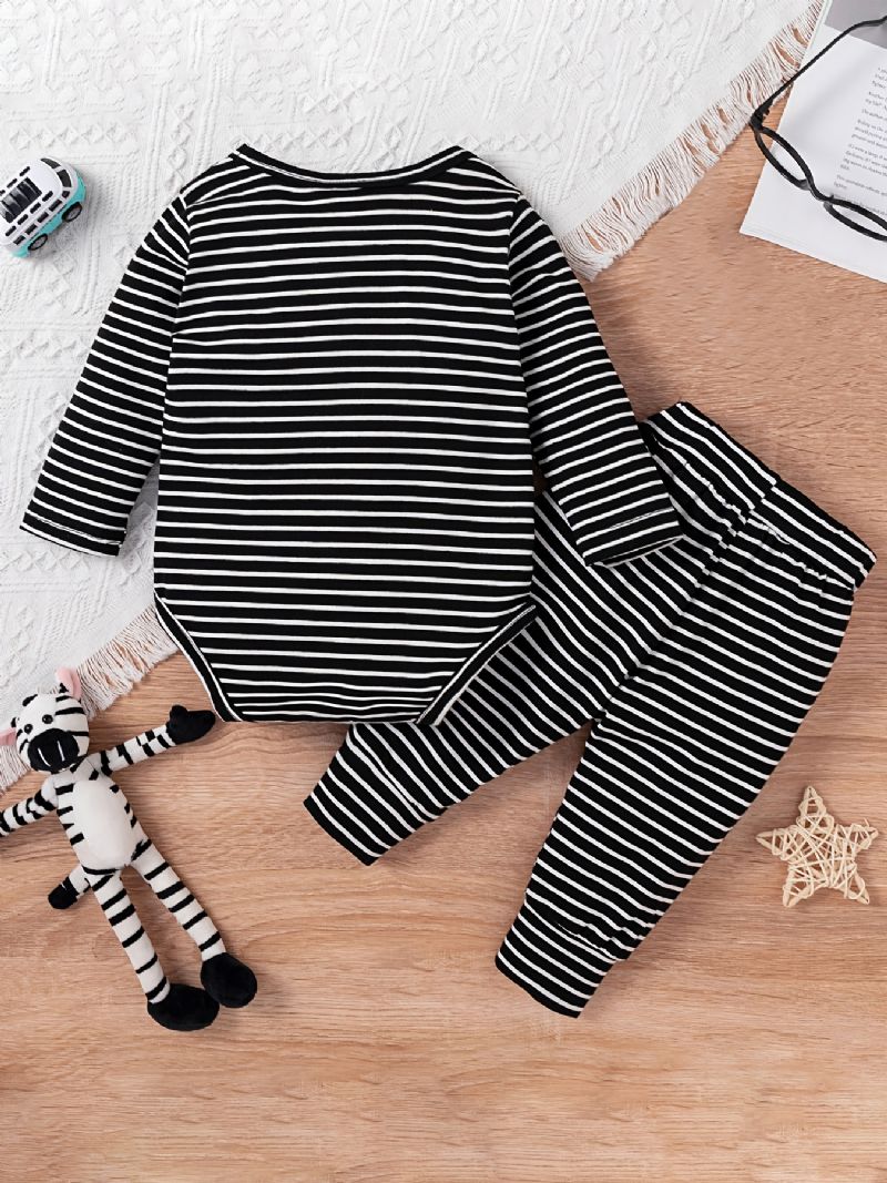 Bebis Pojkar Casual Stripped Romper & Byxor Med Röda Fickor Set