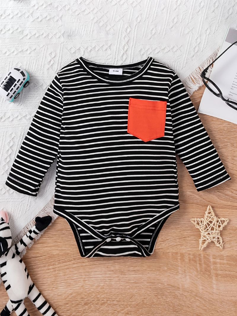 Bebis Pojkar Casual Stripped Romper & Byxor Med Röda Fickor Set