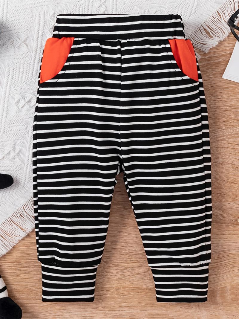 Bebis Pojkar Casual Stripped Romper & Byxor Med Röda Fickor Set