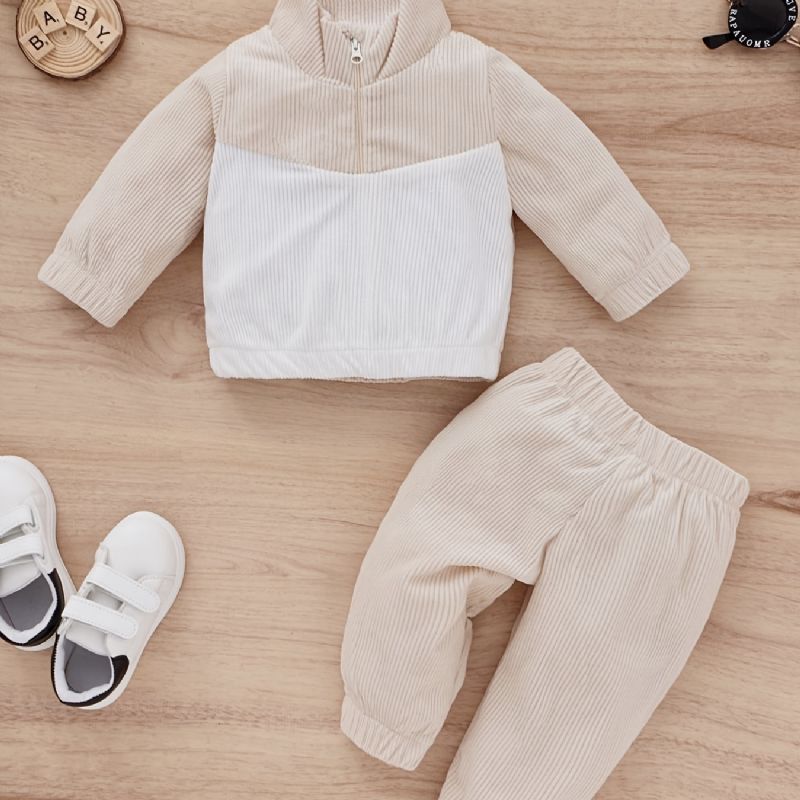 Bebis Pojkar Colorblock Sweatshirt + Matchande Träningsbyxor Set Bebiskläder För Vintern