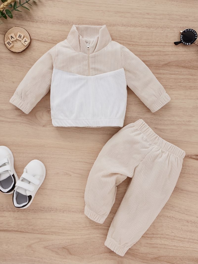 Bebis Pojkar Colorblock Sweatshirt + Matchande Träningsbyxor Set Bebiskläder För Vintern