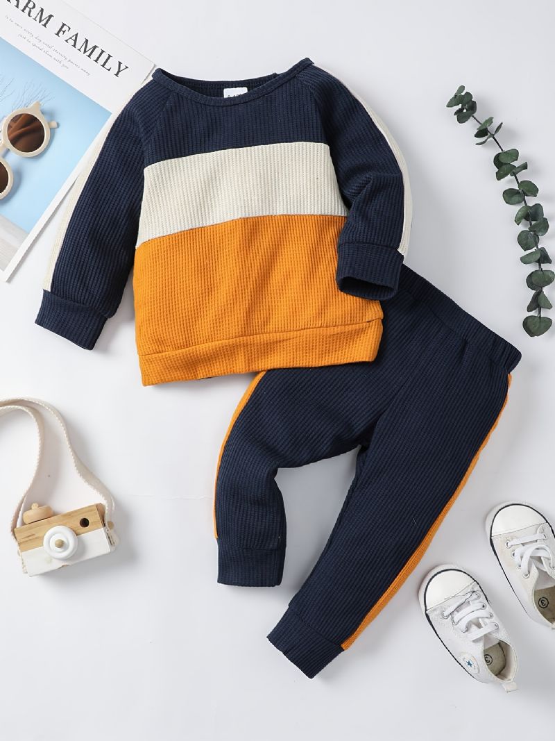 Bebis Pojkar Colorblock Sweatshirt + Matchande Träningsbyxor Set Bebiskläder För Vintern