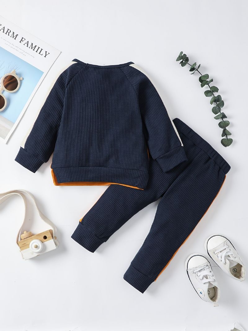 Bebis Pojkar Colorblock Sweatshirt + Matchande Träningsbyxor Set Bebiskläder För Vintern