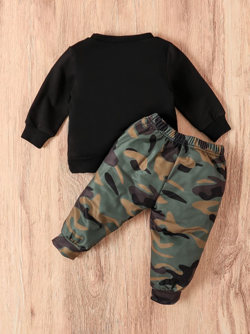 Bebis Pojkar Crew Neck Camouflage Långärmad Patchwork Set