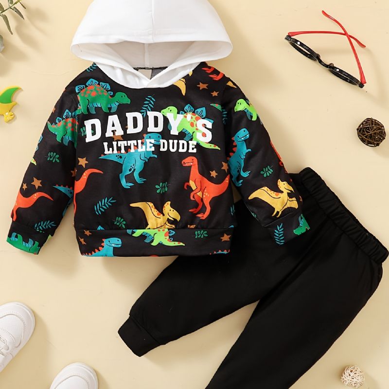 Bebis Pojkar Dinosaur Mönster Hoodie & Matchande Byxor Set Bebiskläder